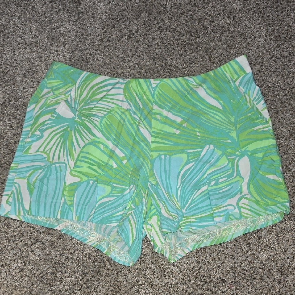Lilly Pulitzer Leafy Green and Aqua Patterned Shorts